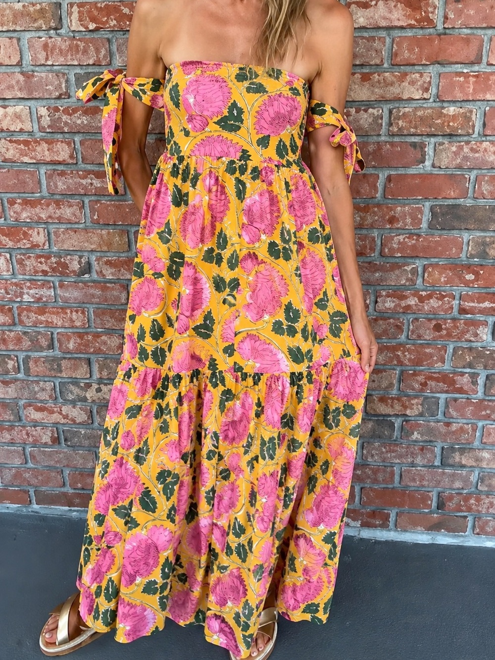 Fancy D Boutique Floral Tie-Sleeve Maxi Dress – Size XS